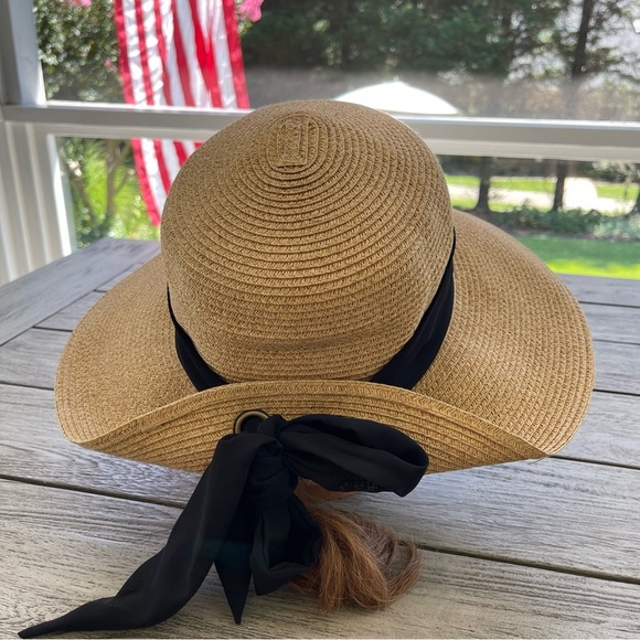 Nine West Packable UPF 50+ Sun Hat with Black Ribbon NWT - Picture 4 of 7